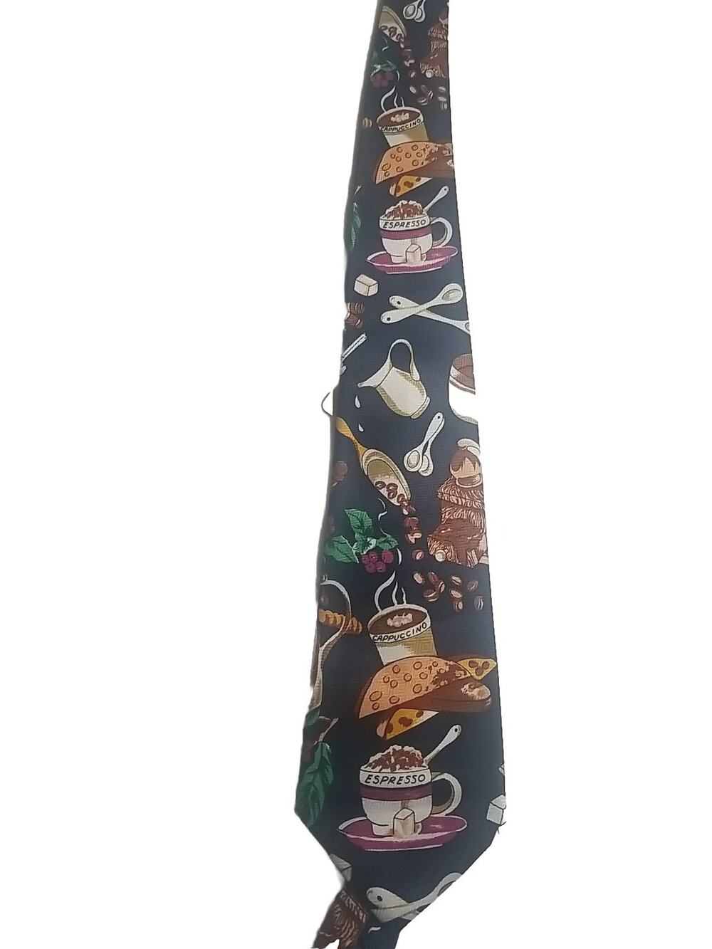 Vintage Everyday Coffee Cappuccino Espresso Hand Made Blue Necktie Tie